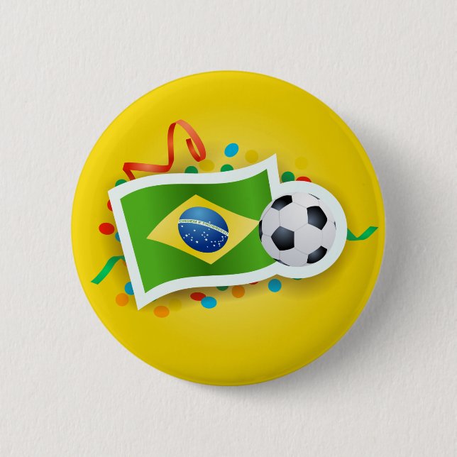 Brazil, soccer and flag 6 cm round badge (Front)