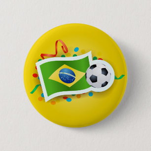 Brazil, soccer and flag 6 cm round badge