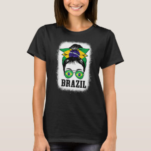 Brazil Soccer Ball Messy Bun Mum Brazilian Flag Fo T-Shirt
