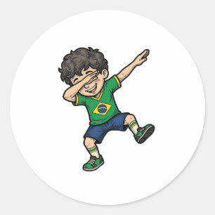 Brazil Soccer Dab Boy Vintage Vector Shirt_1 Classic Round Sticker