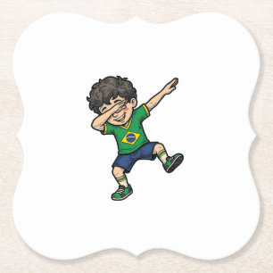 Brazil Soccer Dab Boy Vintage Vector Shirt_1 Paper Coaster