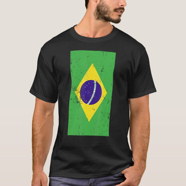 Brazil South America Brasilia Distressed Flag T-Shirt (Front)