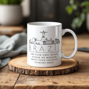 Brazil Stylised Skyline   Custom Slogan Coffee Mug