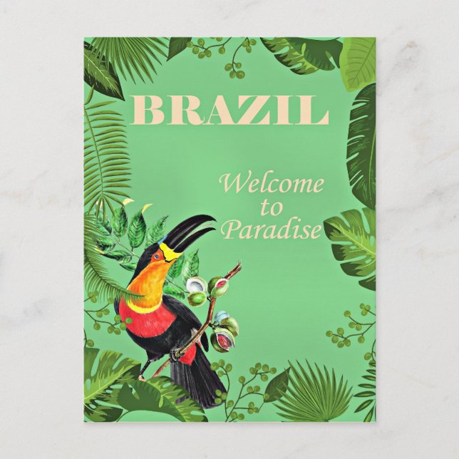 Brazil Travel Poster, Toucan, Postcard (Front)