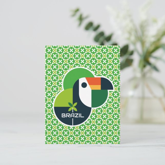 Brazil Tropical Geometric Toucan Personalized Art Postcard (Standing Front)