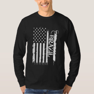 Brazil United States Distressed w US Flag T-Shirt