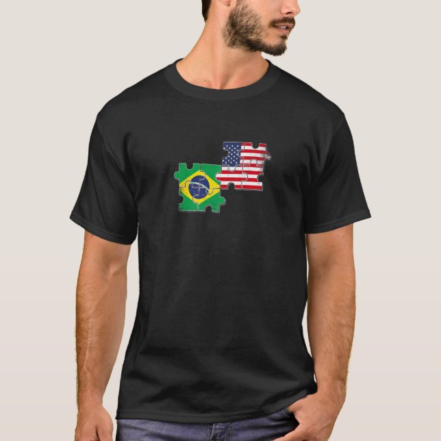 Brazil USA Brazilian American Flag   T-Shirt (Front)
