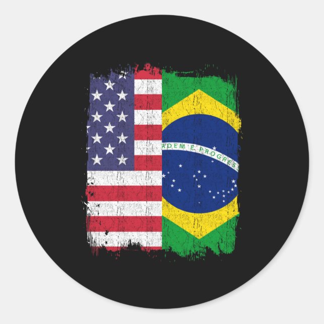 Brazil USA Brazilian Flag Classic Round Sticker (Front)