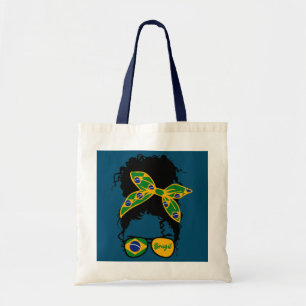 Brazil USA Flag Brazilian American Messy Hair Bun Tote Bag