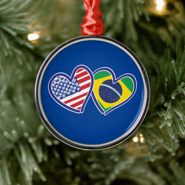 Brazil USA Love Hearts Metal Tree Decoration (Tree)