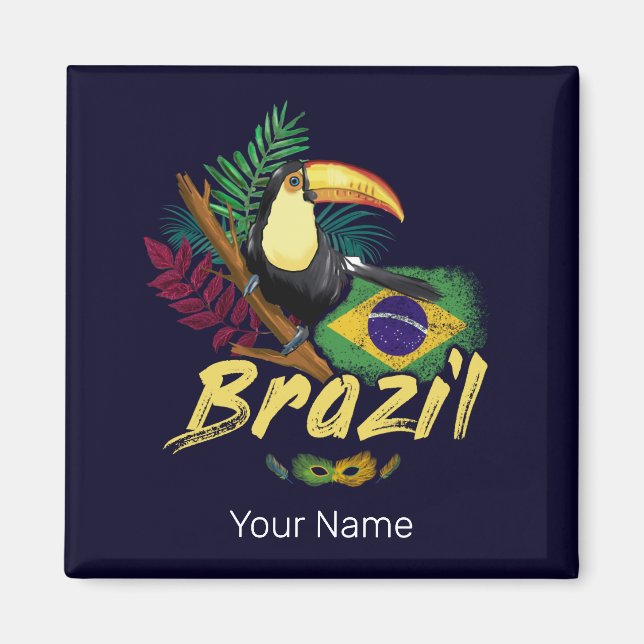 Brazil Vintage Toucan Flag Samba Mask Souvenir Magnet (Front)