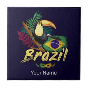 Brazil Vintage Toucan Flag Samba Mask Souvenir Tile