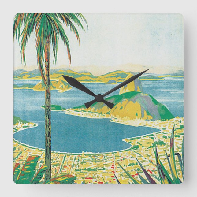 Brazil Vintage Travel Poster Square Wall Clock (Front)