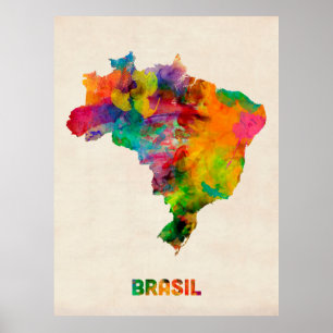 Brazil Watercolor Map Poster