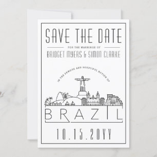 Brazil Wedding Stylised Skyline Save the Date Invitation