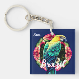 Brazil with Colourful Parrot T-Shirt Key Ring