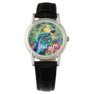 Brazil with Colourful Parrot T-Shirt Watch