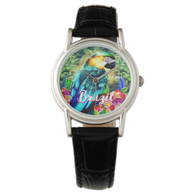 Brazil with Colourful Parrot T-Shirt Watch (Front)