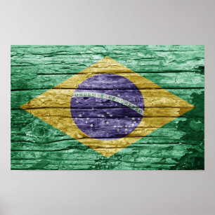 Brazil wooden flag poster
