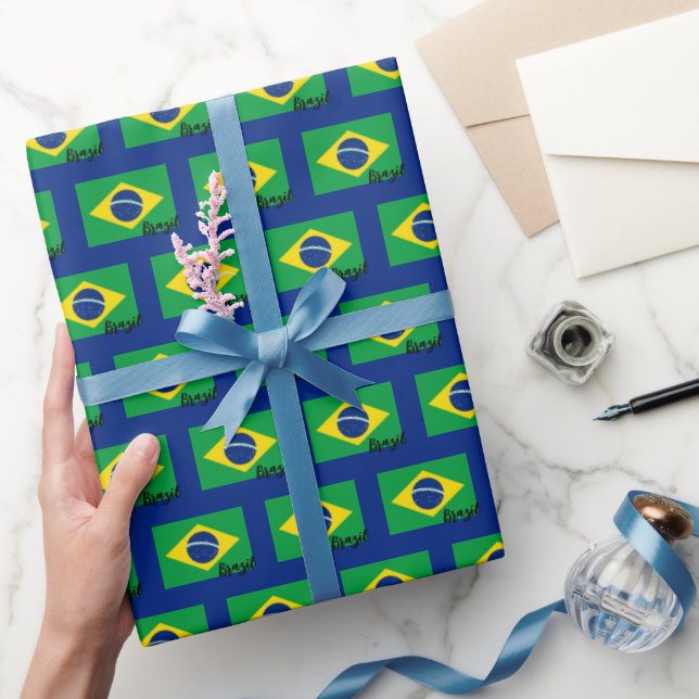 Brazil Wrapping Paper, Brazilian Flag patriot Blue Wrapping Paper (Gifting)