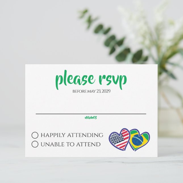 Brazilian American Heart Flags RSVP Card (Standing Front)