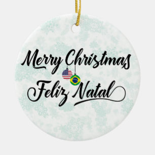 Brazilian American Holiday Decoration, Feliz Natal Ceramic Tree Decoration