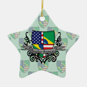 Brazilian-American Shield Flag Ceramic Tree Decoration