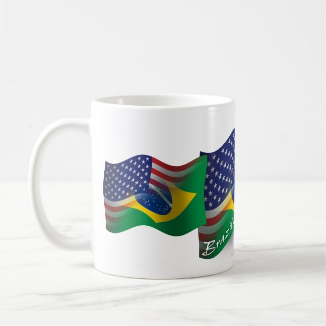 Brazilian-American Waving Flag Coffee Mug (Left)