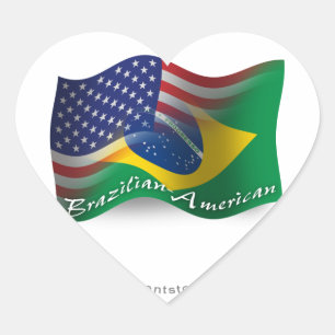Brazilian-American Waving Flag Heart Sticker