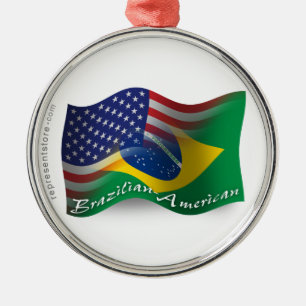 Brazilian-American Waving Flag Metal Tree Decoration