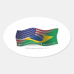 Brazilian-American Waving Flag Oval Sticker
