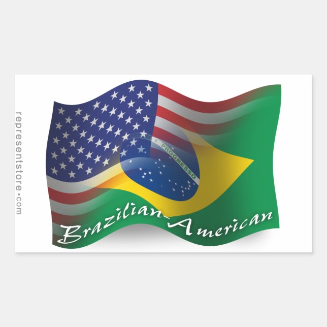 Brazilian-American Waving Flag Rectangular Sticker (Front)