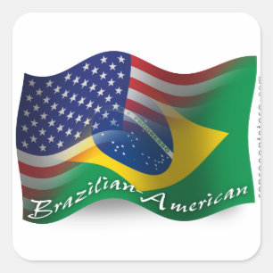 Brazilian-American Waving Flag Square Sticker
