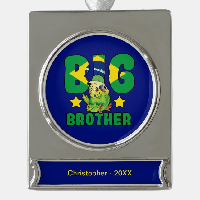 Brazilian Big Brother - Bird with Brazil Flag Silver Plated Banner Ornament (Front)