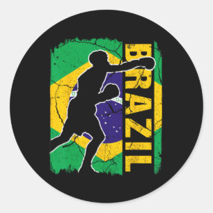 Brazilian Boxing Team Brazil Flag Boxing Gloves Classic Round Sticker