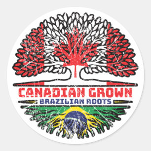 Brazilian Brazil Canadian Canada Tree Roots Flag Classic Round Sticker