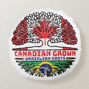 Brazilian Brazil Canadian Canada Tree Roots Flag Round Cushion