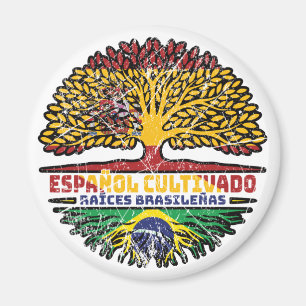 Brazilian Brazil Spain Spanish Tree Roots Flag Magnet