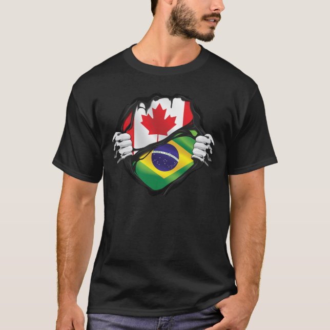 Brazilian Canadian Hands Ripped Roots Flag  T-Shirt (Front)
