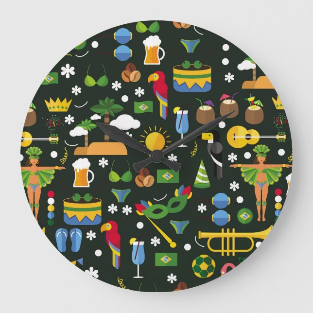 Brazilian carnival, vintage flat texture. large clock (Front)