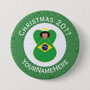 Brazilian Christmas Angel Flag Personalised  7.5 Cm Round Badge