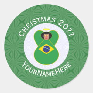 Brazilian Christmas Angel Flag Personalised  Classic Round Sticker