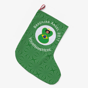 Brazilian Christmas Angel Flag Personalised  Large Christmas Stocking