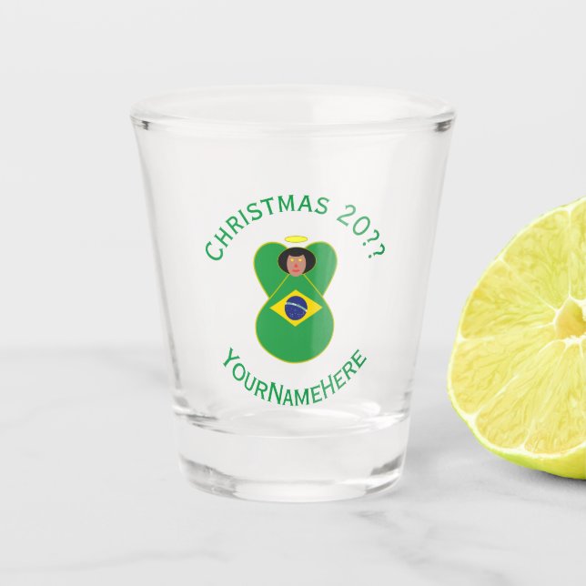 Brazilian Christmas Angel Flag Personalised  Shot Glass (Front)