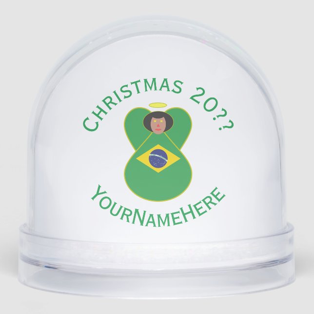 Brazilian Christmas Angel Flag Personalised  Snowglobe (Front)