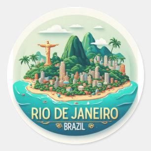 Brazilian Coastal City Scenic Design 🌴 Classic Round Sticker