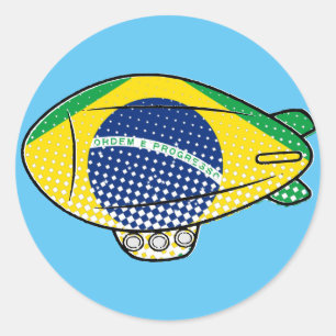 Brazilian Flag Blimp Balloon In Blue Sky Custom Classic Round Sticker