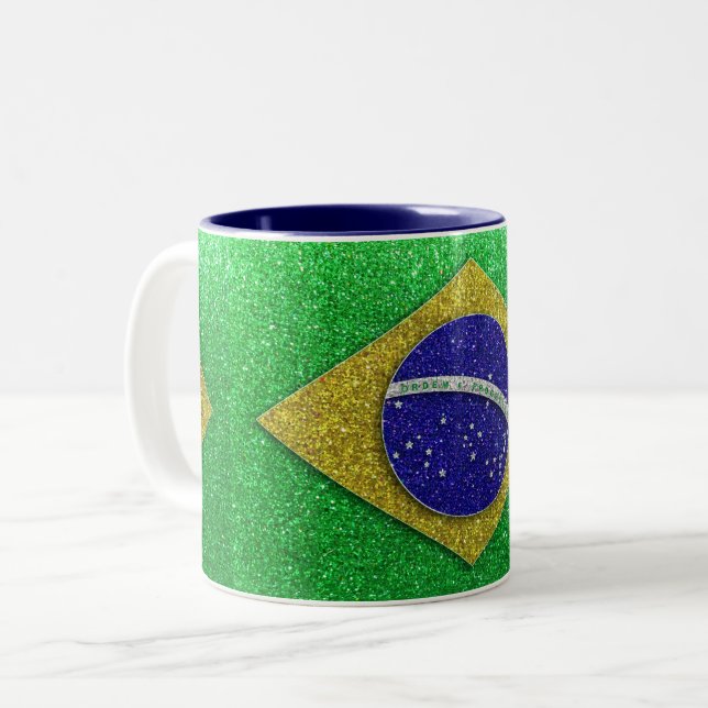 Brazilian Flag Brazil Glitter Home Office Coffee Two-Tone Coffee Mug (Front Left)