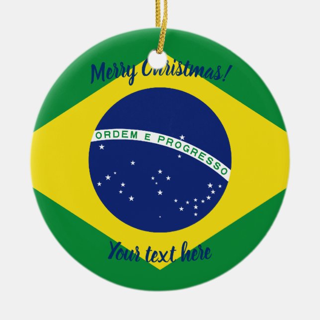 Brazilian flag custom Christmas tree photo Ceramic Tree Decoration (Front)