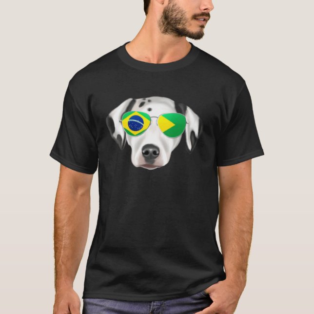 Brazilian Flag Dalmatian Dog Brazil Pocket T-Shirt (Front)